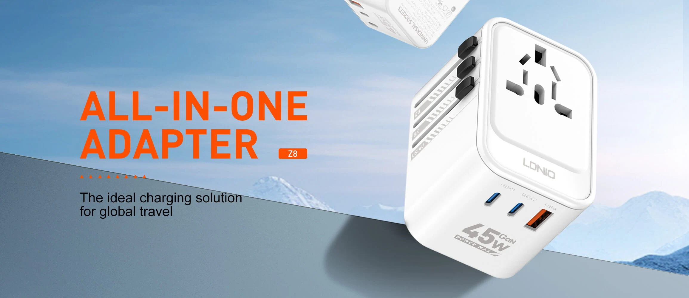 LDNIO Z8 GaN Universal Travel Adapter 45W 3 USB Ports