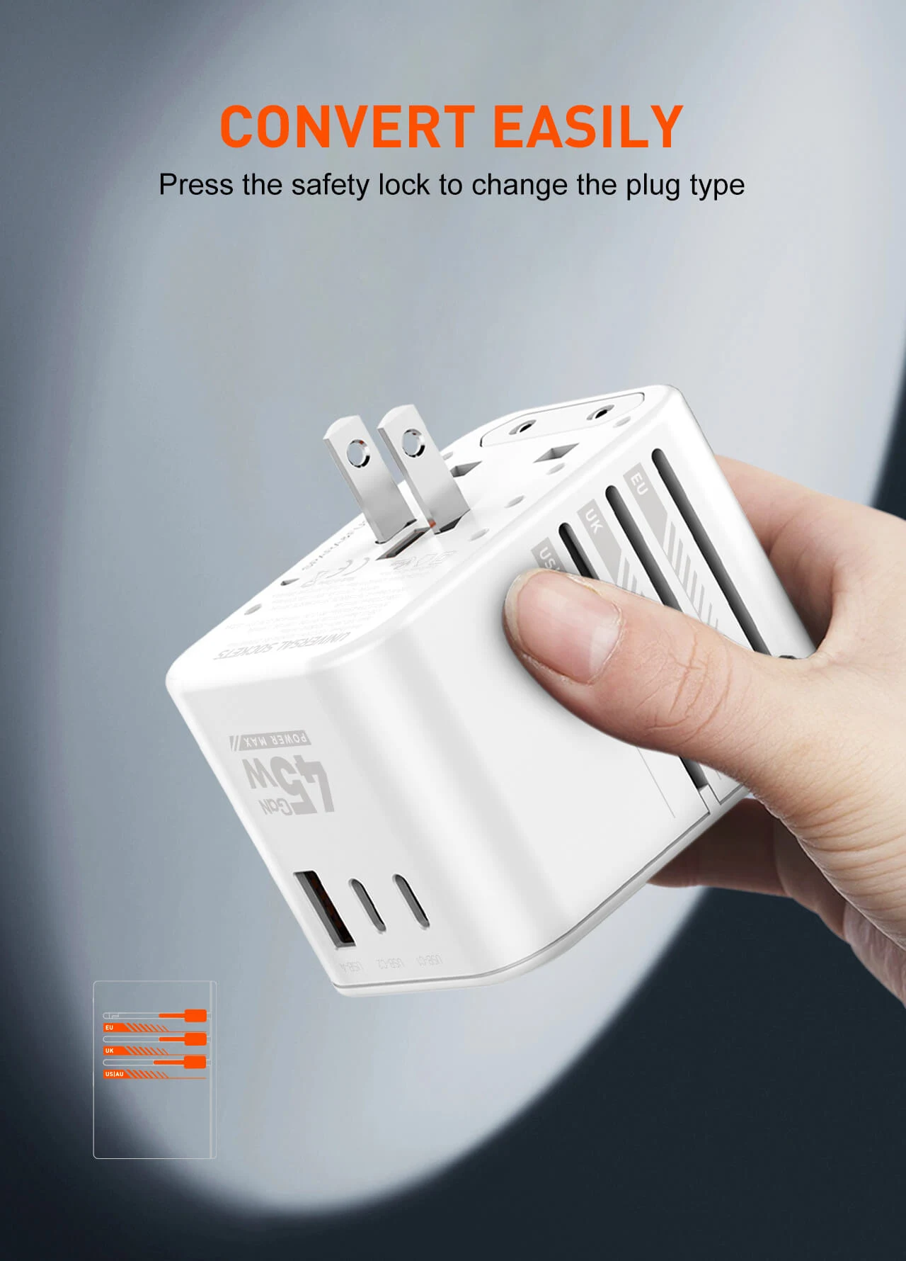 LDNIO Z8 GaN Universal Travel Adapter 45W 3 USB Ports