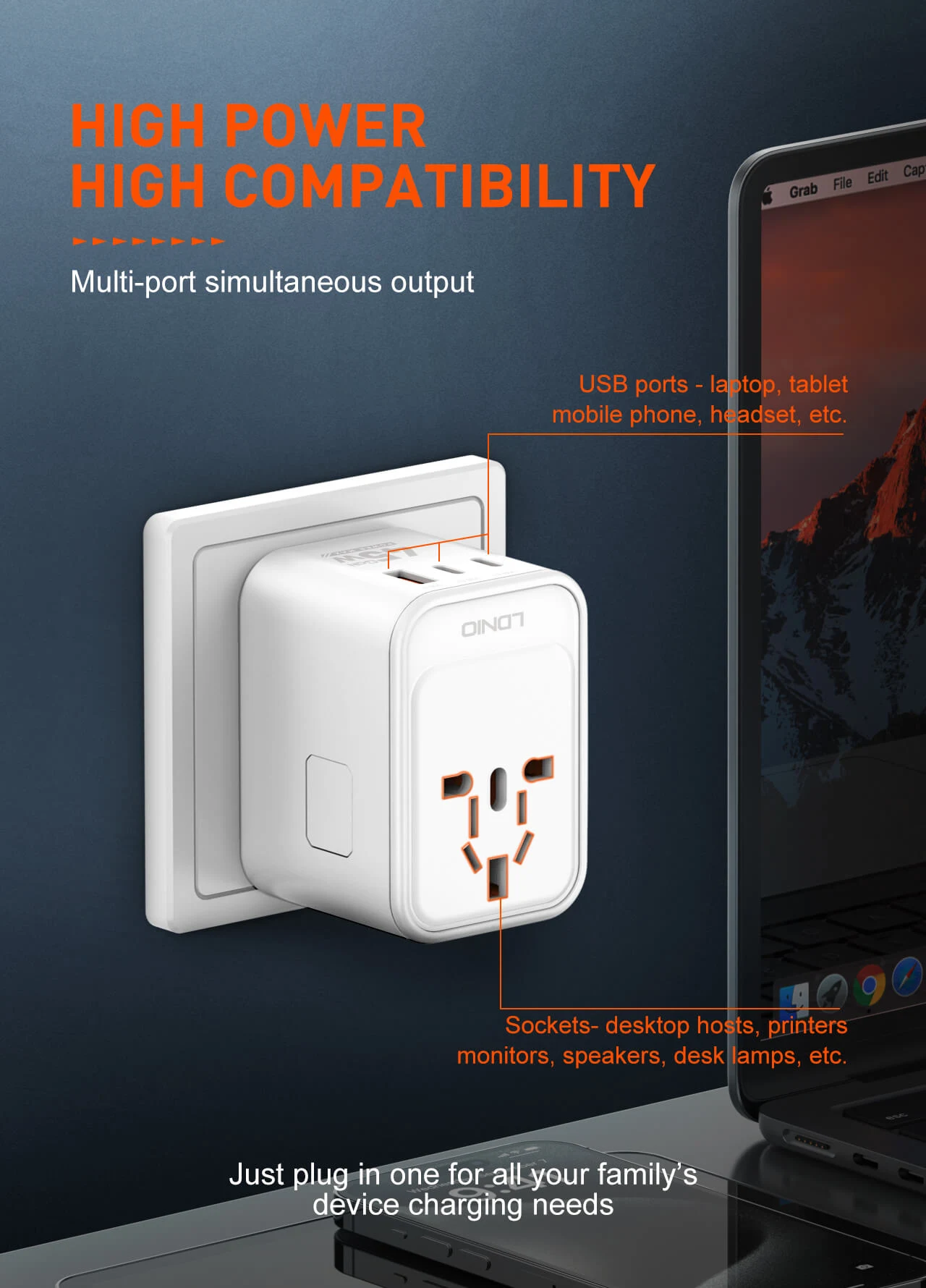 LDNIO Z8 GaN Universal Travel Adapter 45W 3 USB Ports