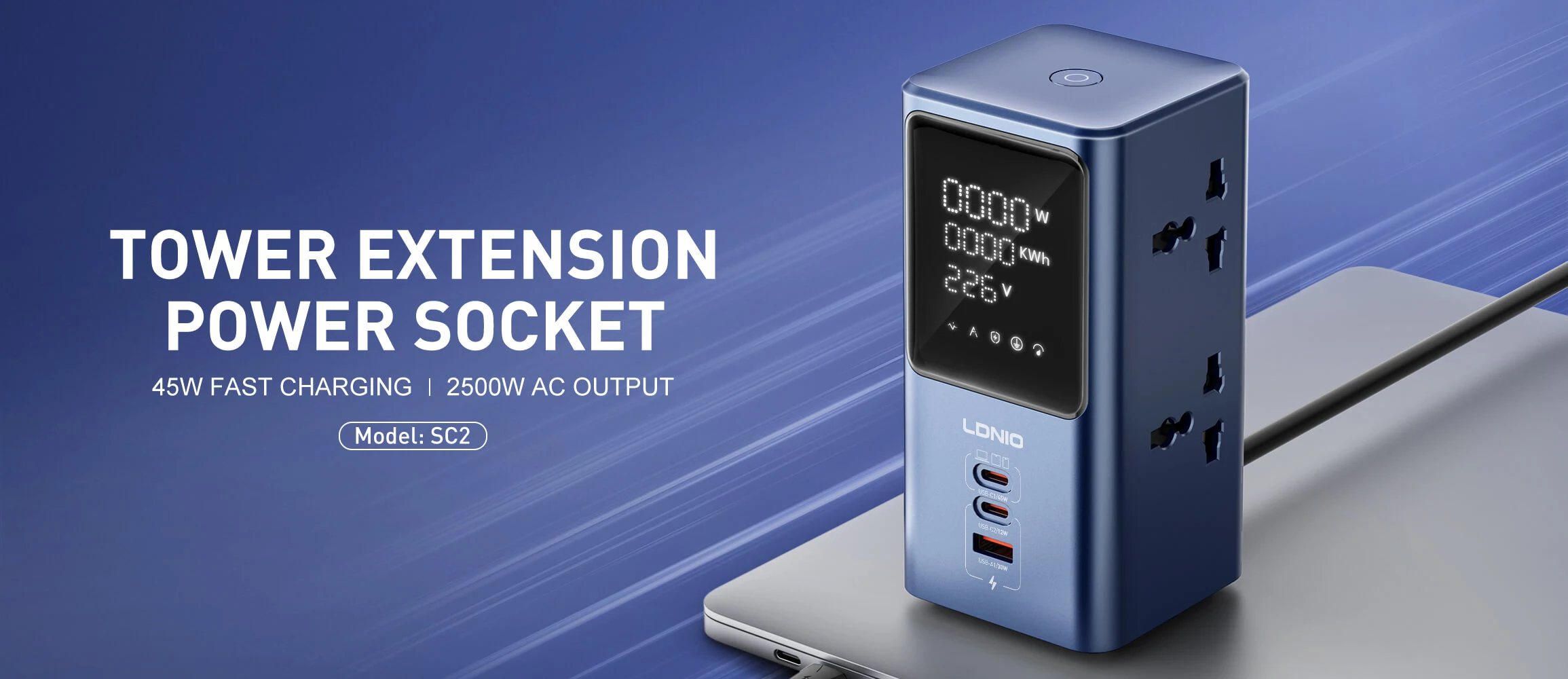 LDNIO SC2 45W Universal Power Strip With LED Display