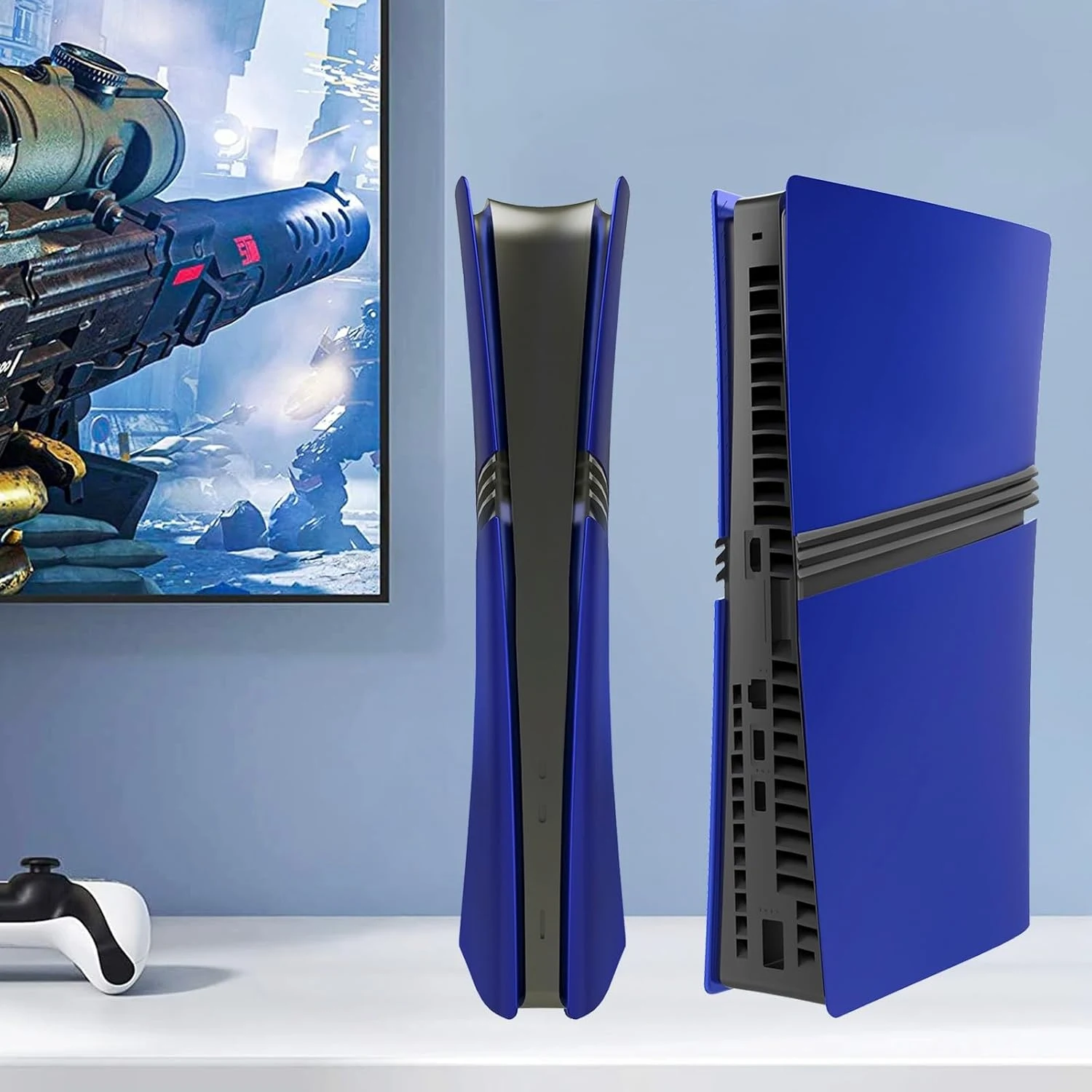 Blue PS5 Pro Digital replacement plate lifestyle