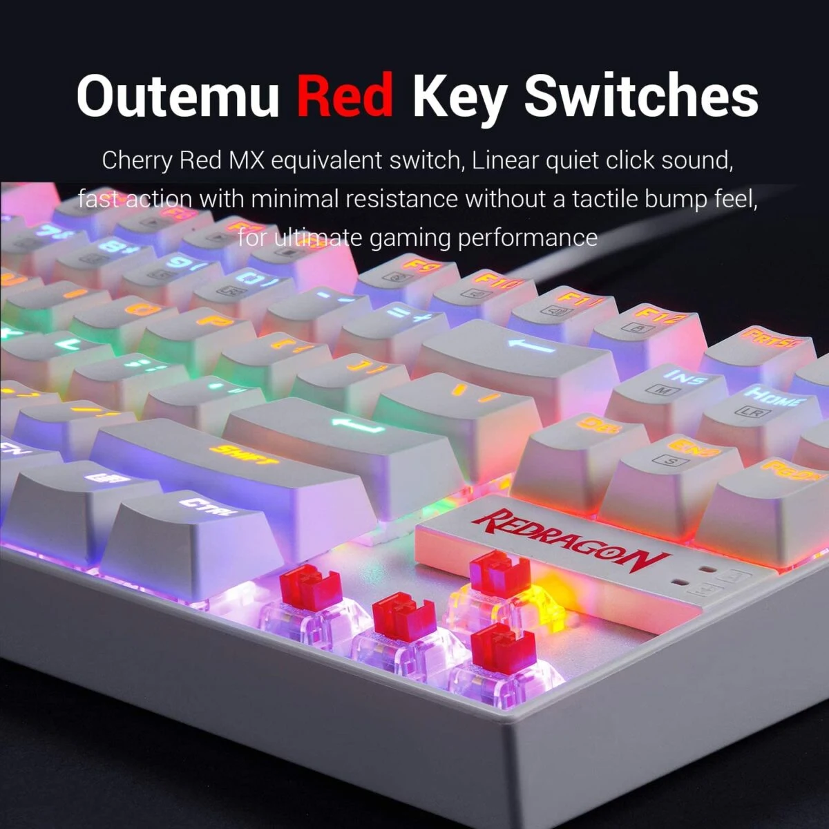 Redragon K552 KUMARA Rainbow Wired Mechanical Gaming Keyboard – Red Switch - White