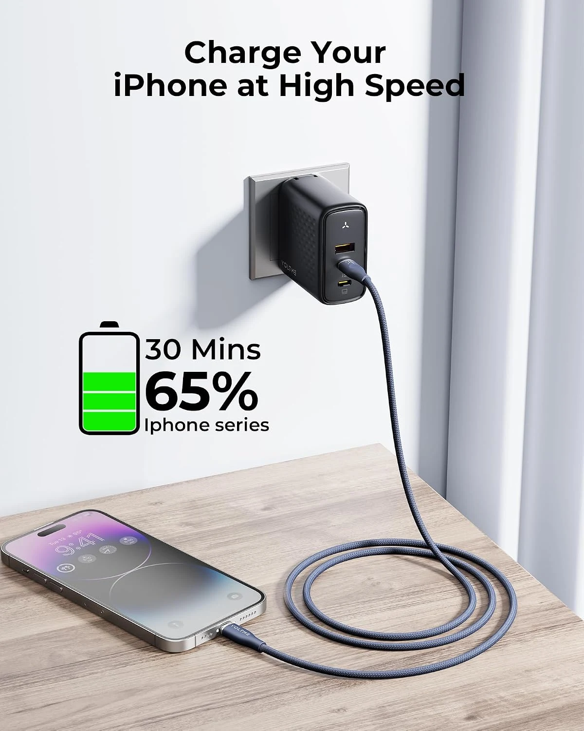 فولتمي باور لينك راج كابل USB-C إلى Lightning 3A بطول 1.2 متر - أزرق