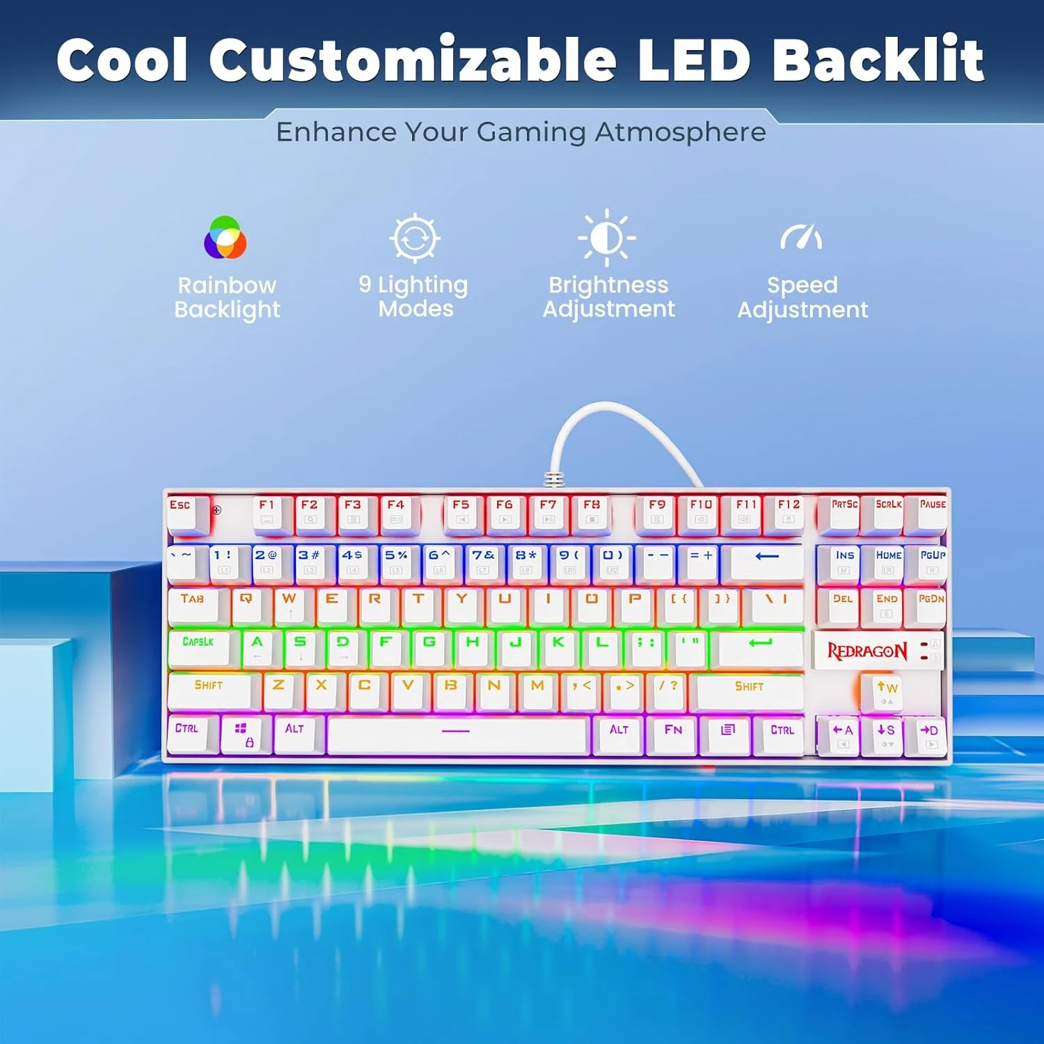 Redragon K552 KUMARA Rainbow Wired Mechanical Gaming Keyboard – Red Switch - White