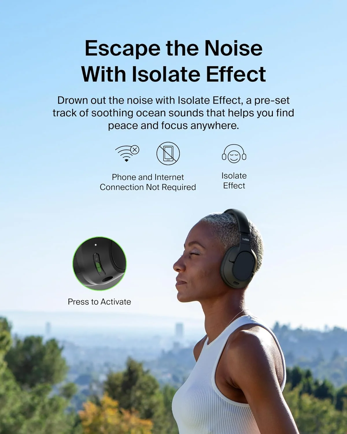 Belkin Soundform Isolate Noise Cancelling Headphones - Black