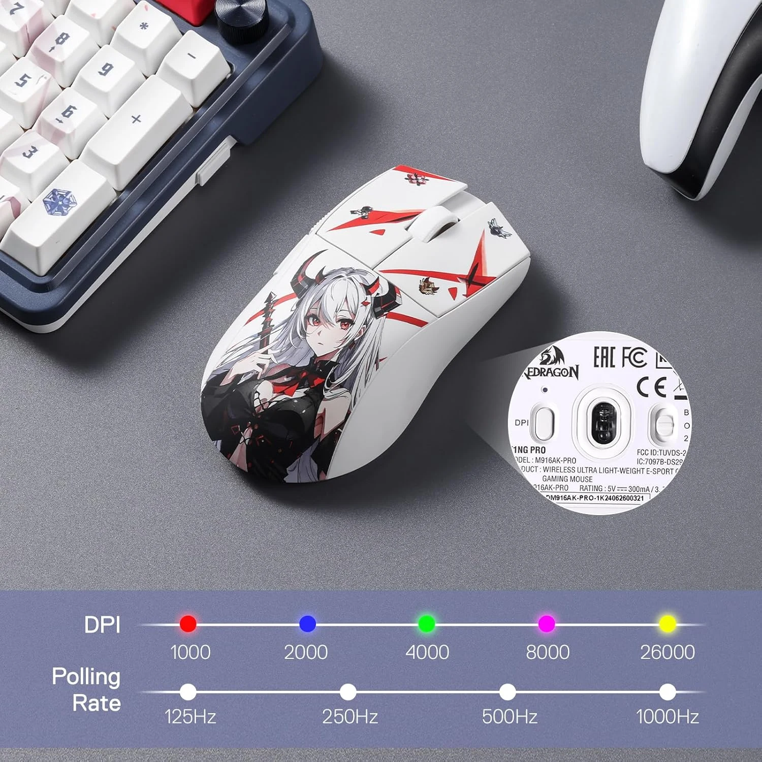 Redragon M916AK-PRO 3-Mode Wireless Gaming Mouse - White