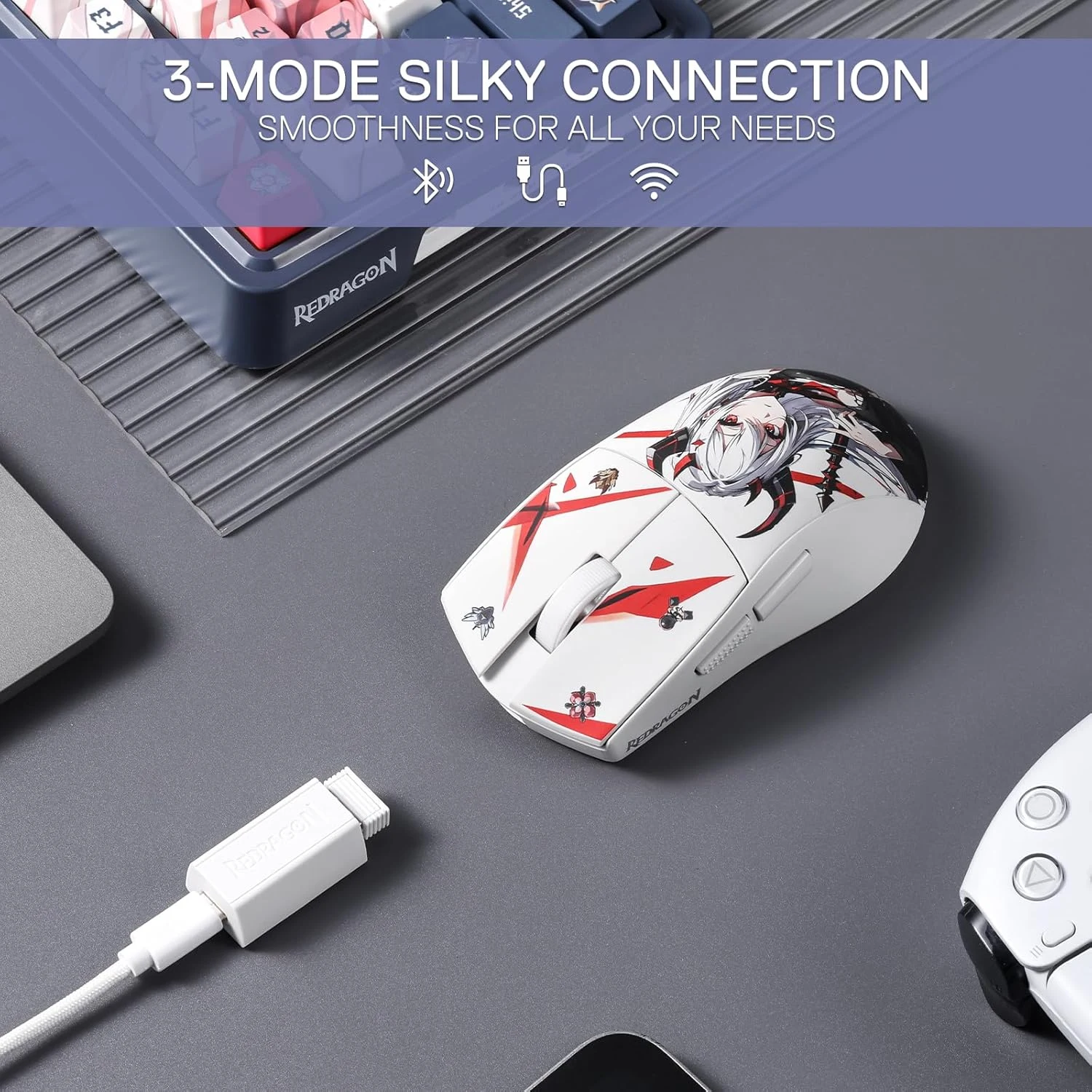 Redragon M916AK-PRO 3-Mode Wireless Gaming Mouse - White