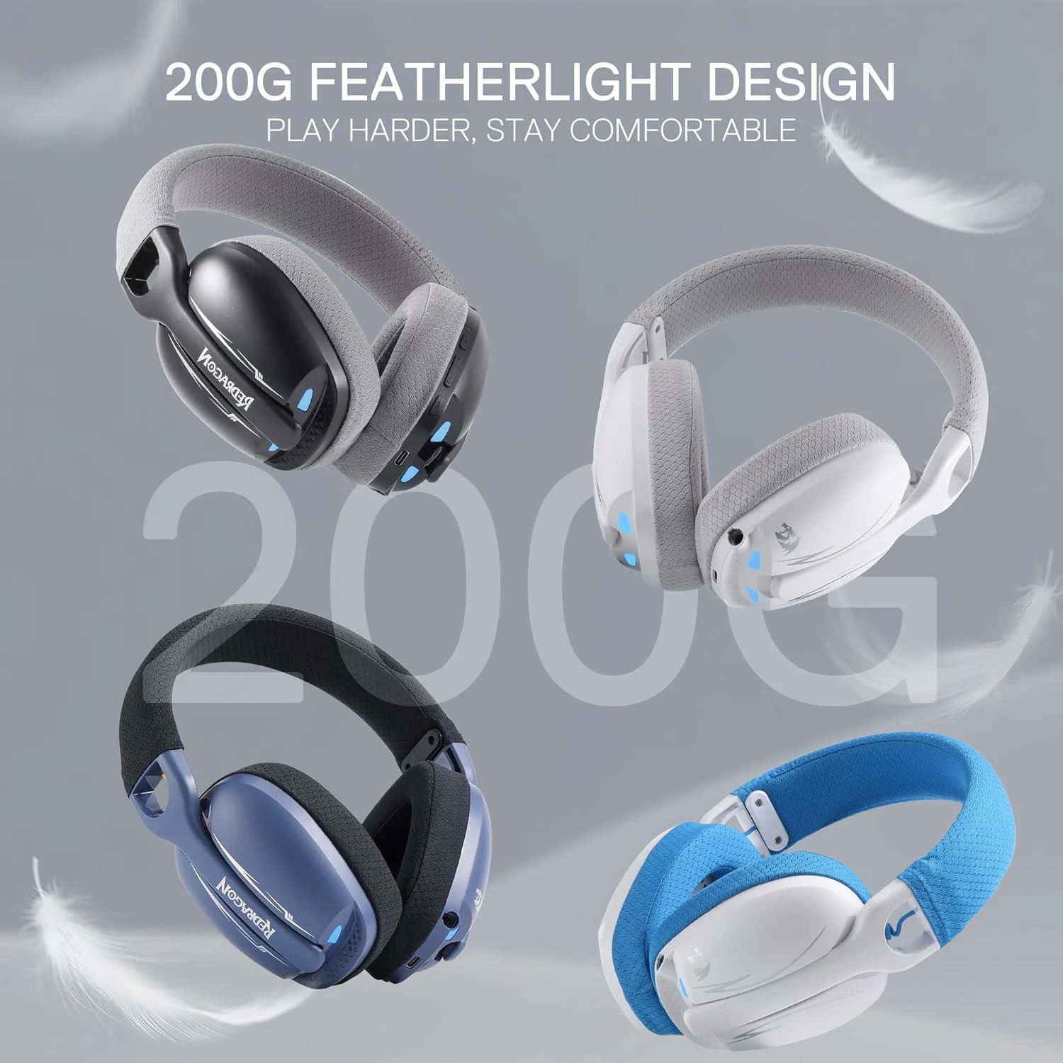 Redragon H878 SKULD Pro Wireless Gaming Headset - White & Blue