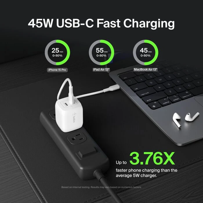 Belkin BoostCharge Pro PPS 45W Dual USB-C GaN Wall Charger - White