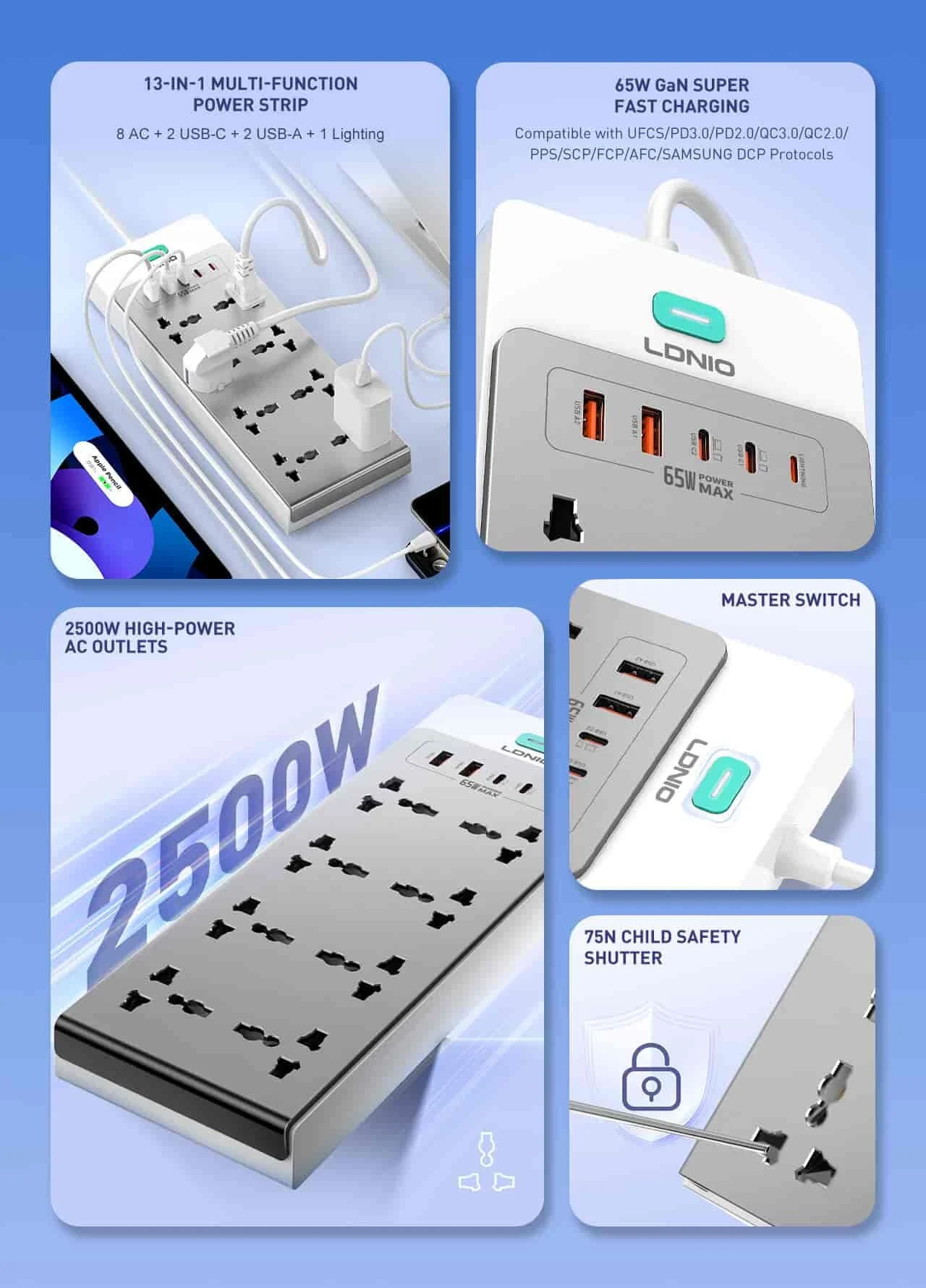 LDNIO SC4 65W GaN 13-in-1 Desktop Power Strip