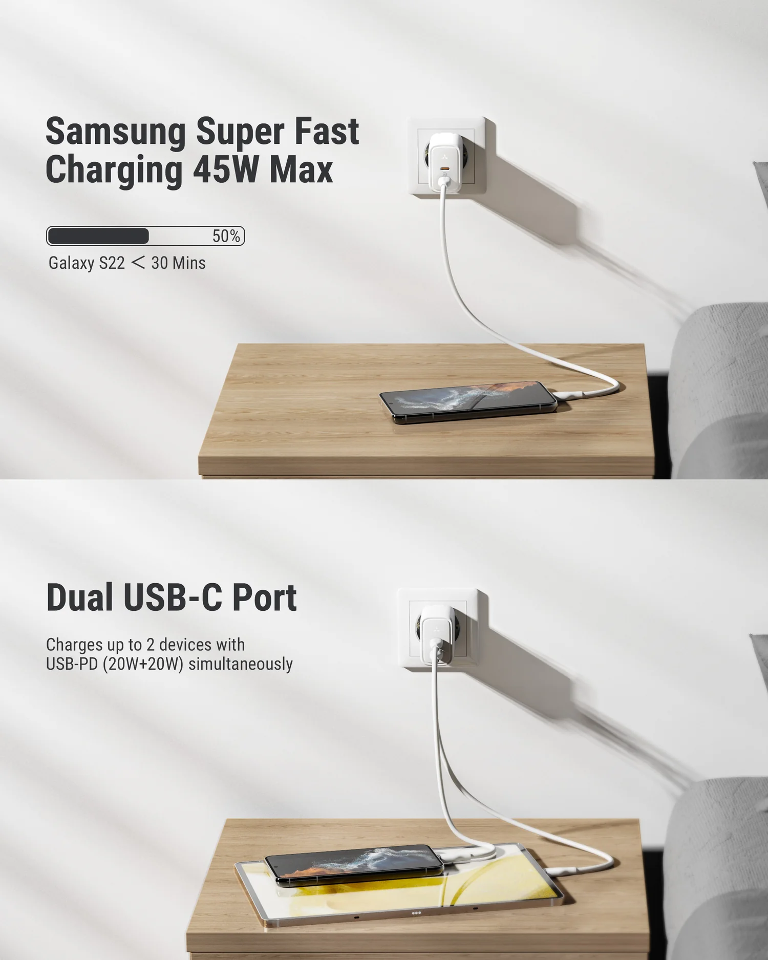 فولتمي ريفو 45W Duo CC شاحن جداري GaN - أبيض