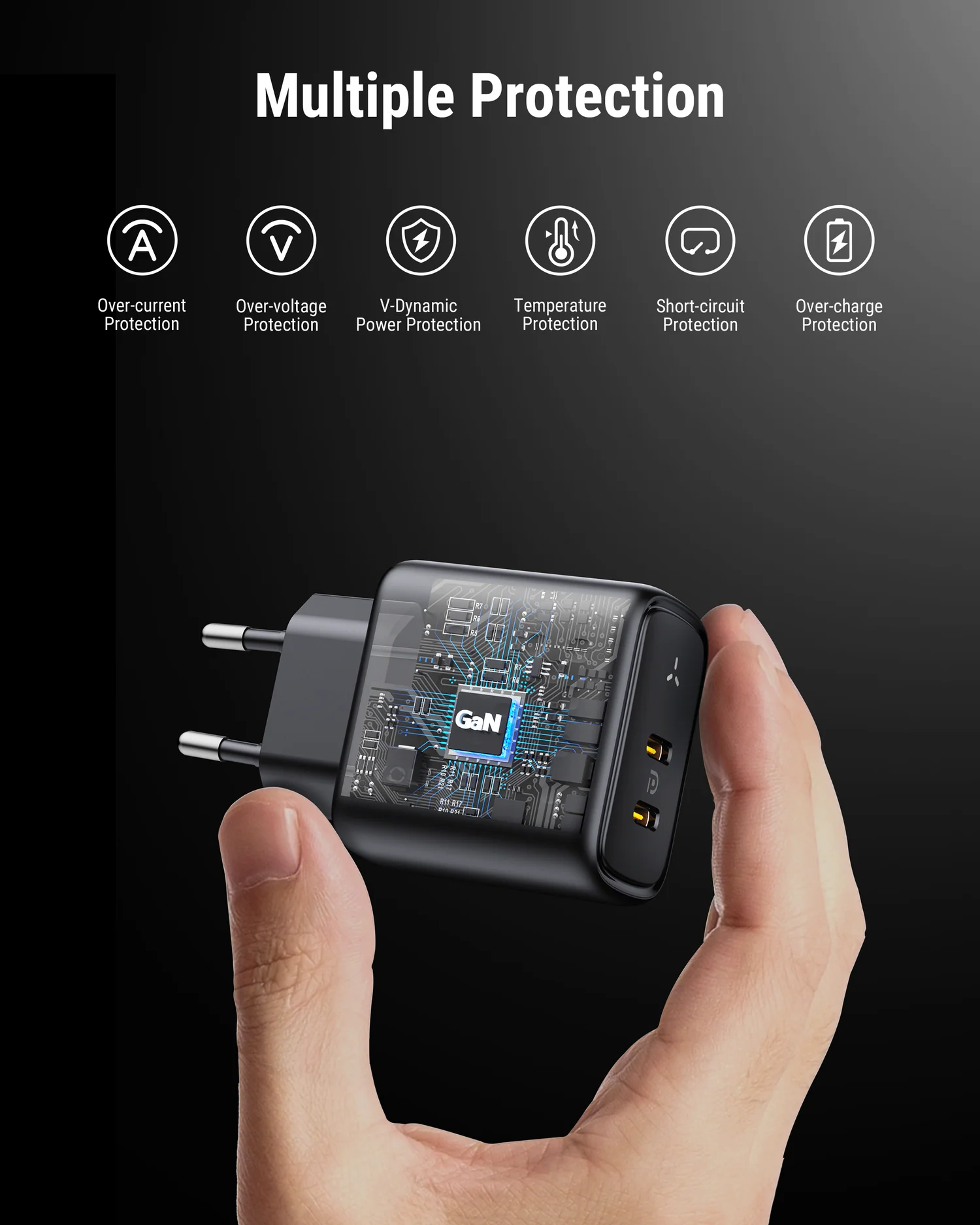 فولتمي ريفو 45W ديو CC شاحن جداري GaN - أسود