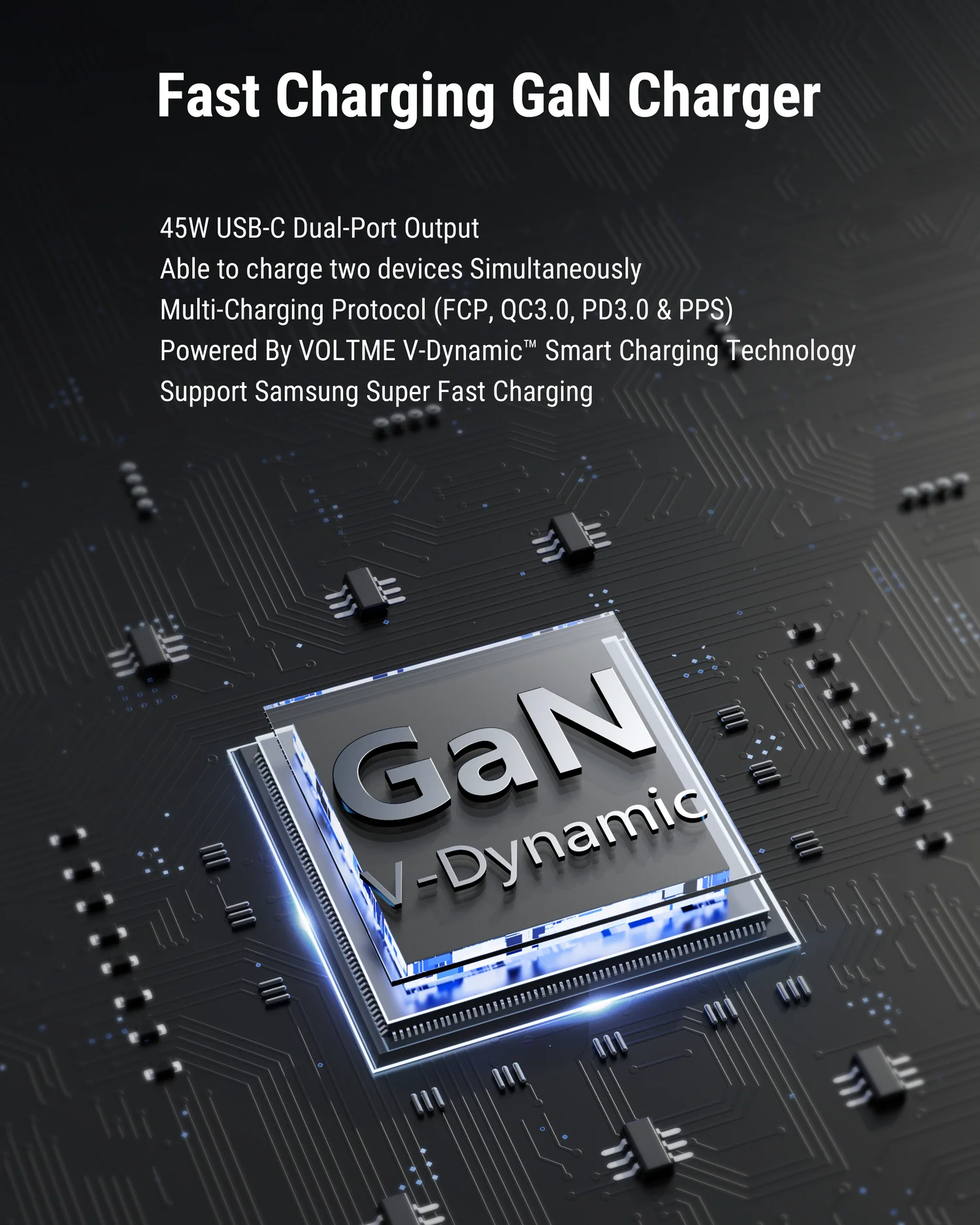 فولتمي ريفو 45W ديو CC شاحن جداري GaN - أسود