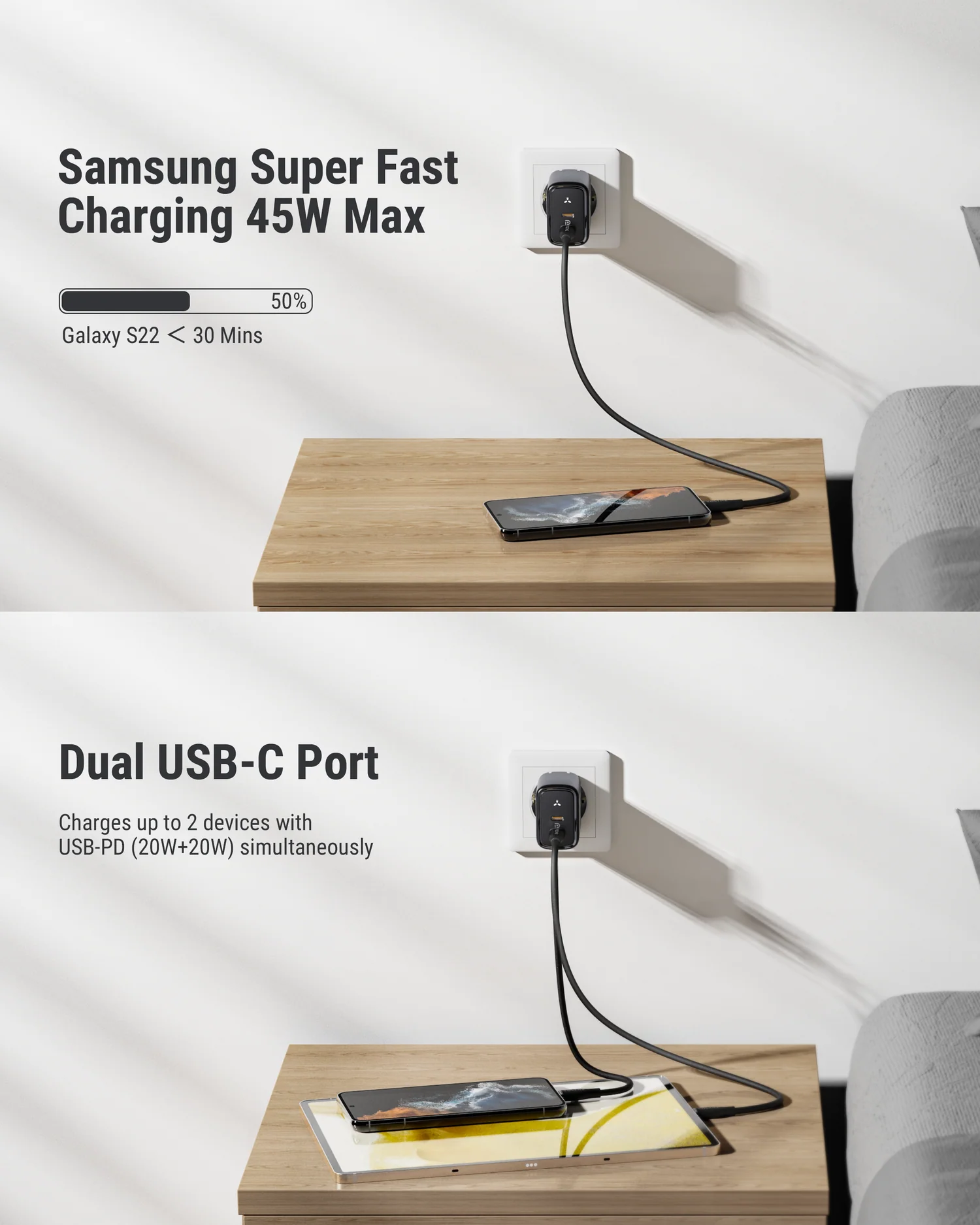 فولتمي ريفو 45W ديو CC شاحن جداري GaN - أسود