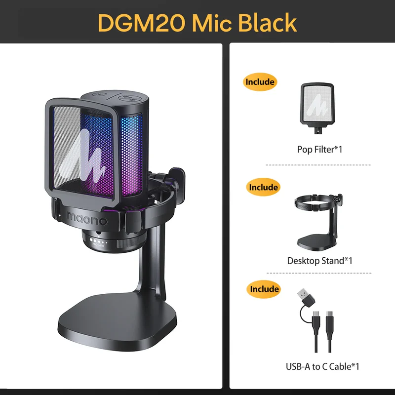Maono DGM20 GamerWave RGB Gaming Condenser Microphone Black