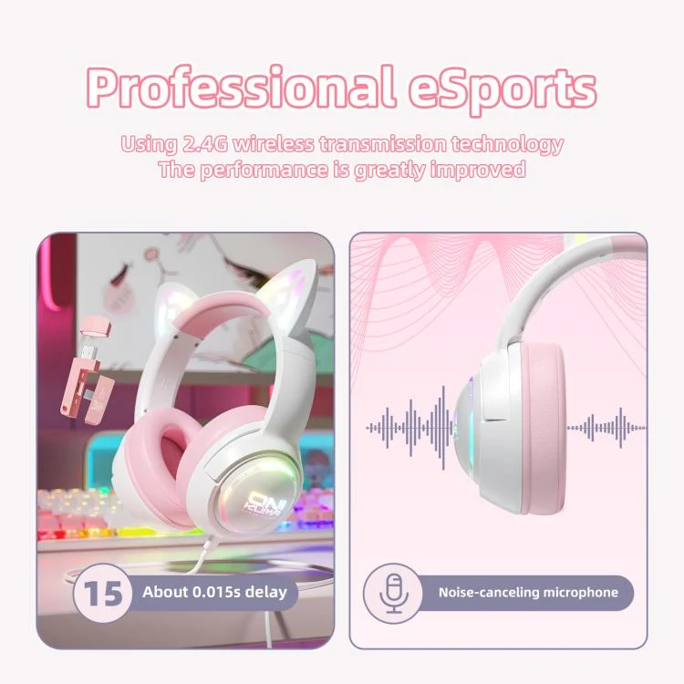 ONIKUMA GT838 Cat Ear RGB Wireless Gaming Headphone - Pink