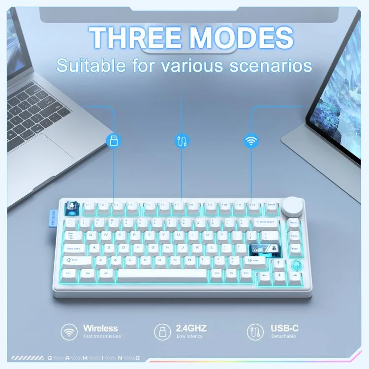 ONIKUMA MT706 Tri-Mode Gasket RGB Gaming Mechanical Keyboard - White