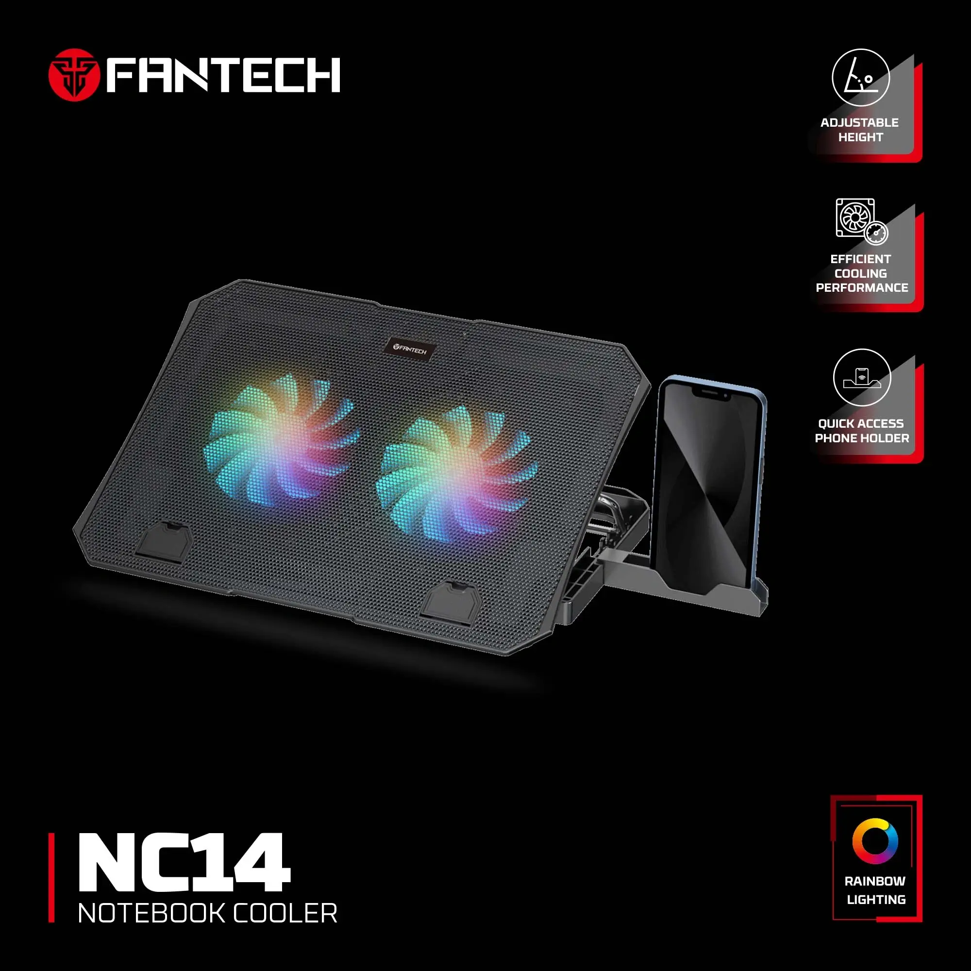 Fantech NC14 Notebook Cooler Laptop Cooling Pad Black