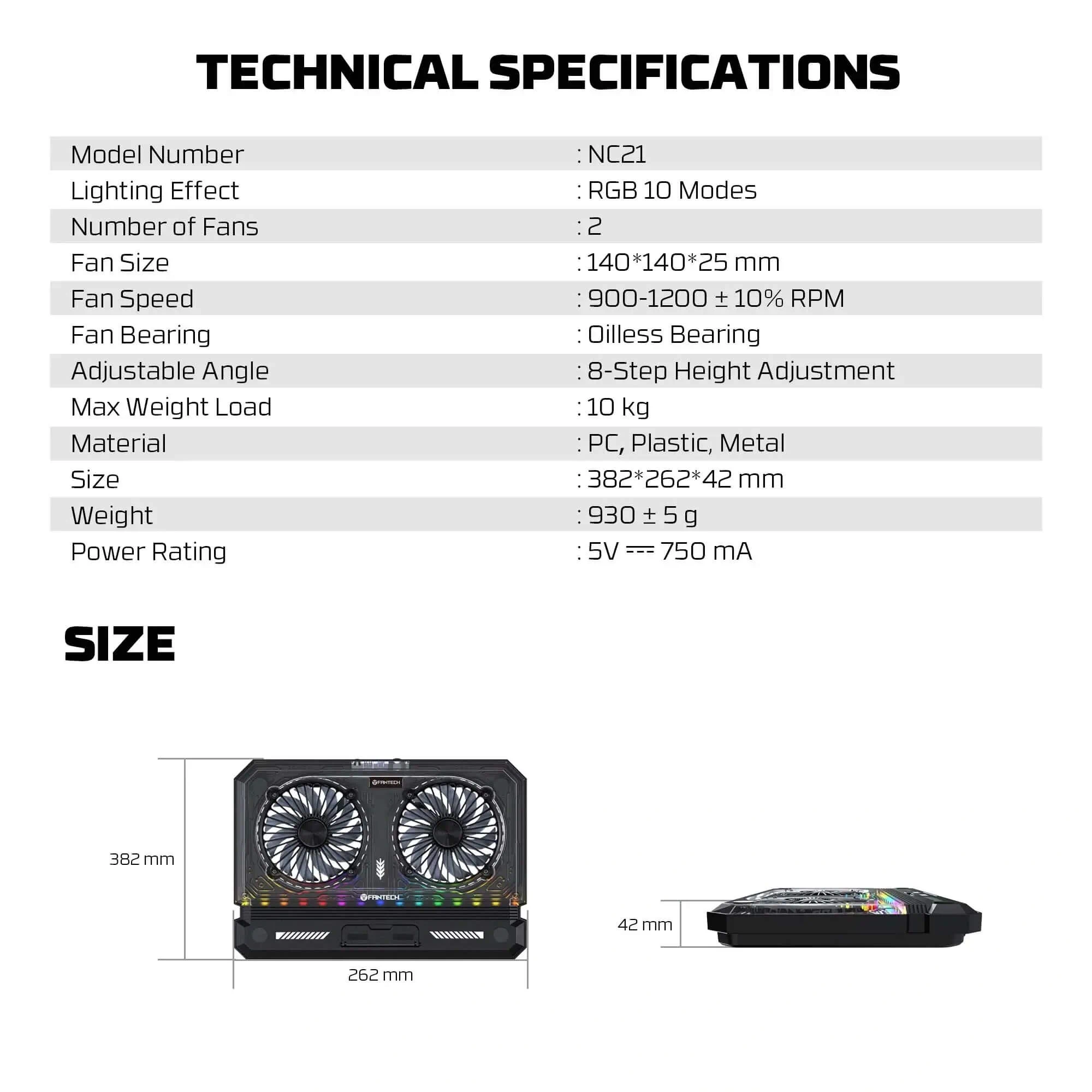Fantech NC21 Laptop Cooling Pad Black