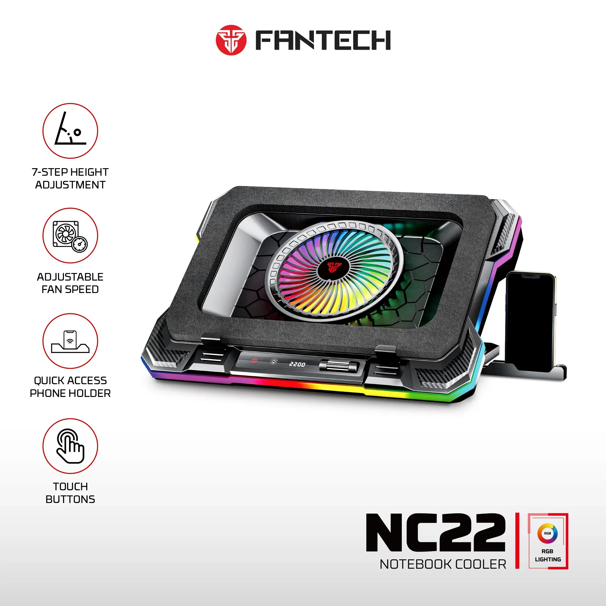 Fantech NC22 Notebook Cooler Laptop Cooling Pad Black
