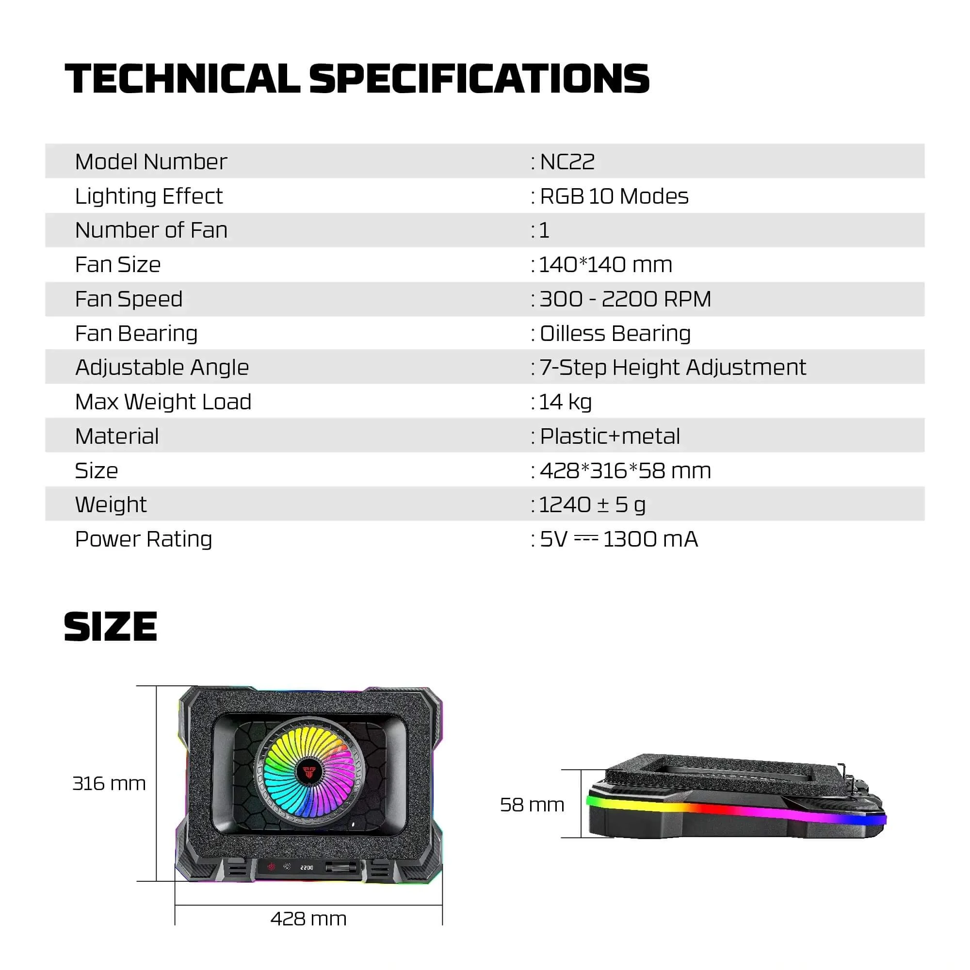 Fantech NC22 Laptop Cooling Pad Black