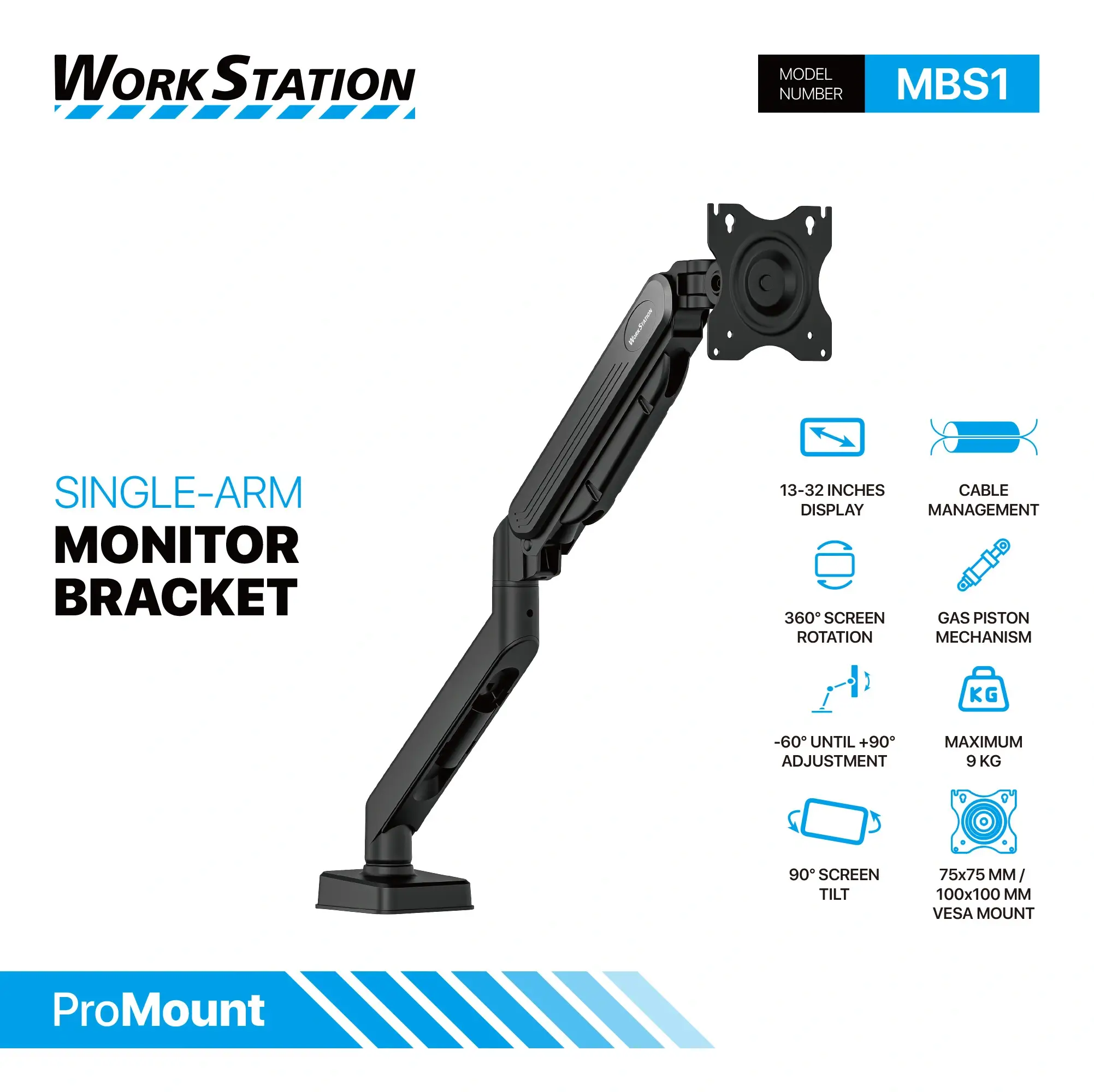 Fantech WorkStation ProMount MBS1 Single Monitor Arm Black