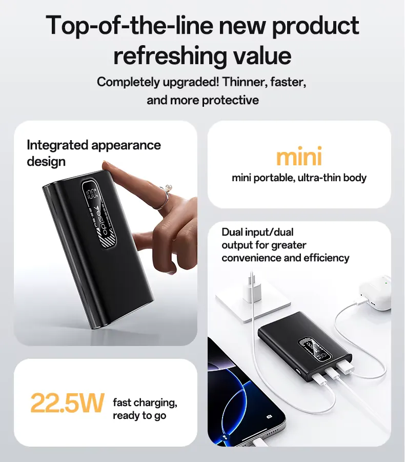 Yesido YP92 Ultra-Thin 5000mAh Power Bank 22.5W - Black