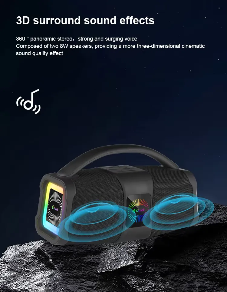 Kisonli K5 Stereo Deep Bass Bluetooth RGB Speaker - Black / Orange - Open Sealed