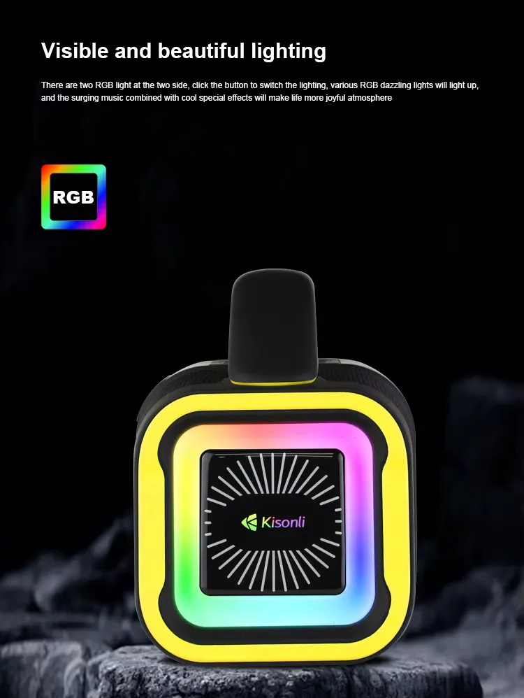 Kisonli K5 Stereo Deep Bass Bluetooth RGB Speaker - Black / Orange - Open Sealed