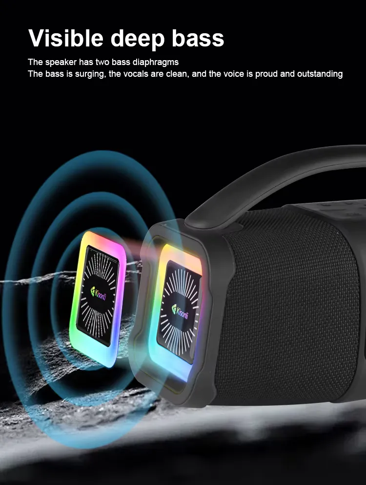 Kisonli K5 Stereo Deep Bass Bluetooth RGB Speaker - Black / Orange - Open Sealed