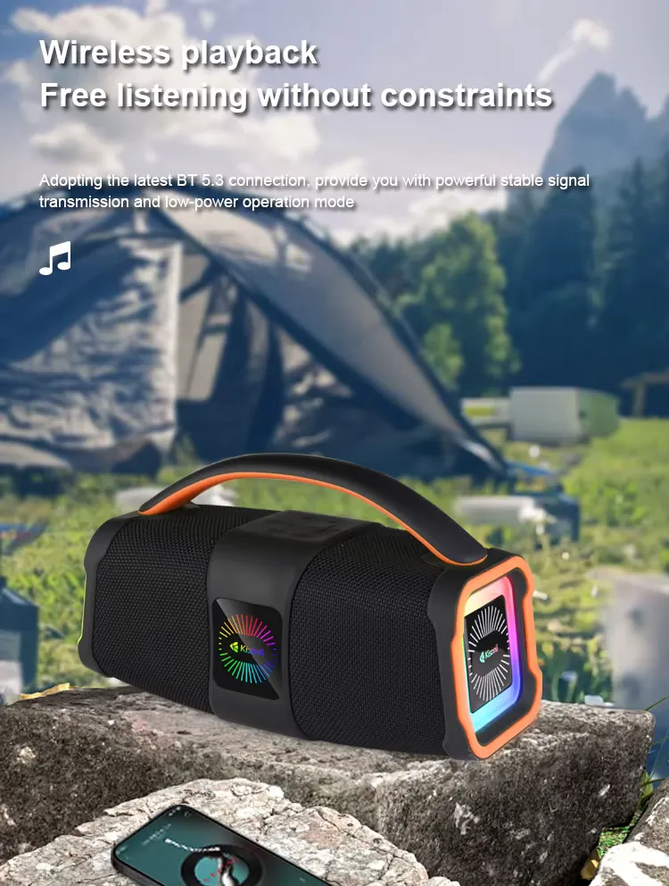 Kisonli K5 Stereo Deep Bass Bluetooth RGB Speaker - Black / Orange - Open Sealed
