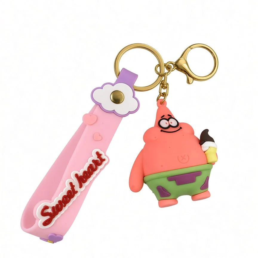 SpongeBob Patrick Star Holding Ice Cream Pink Strap Keychain