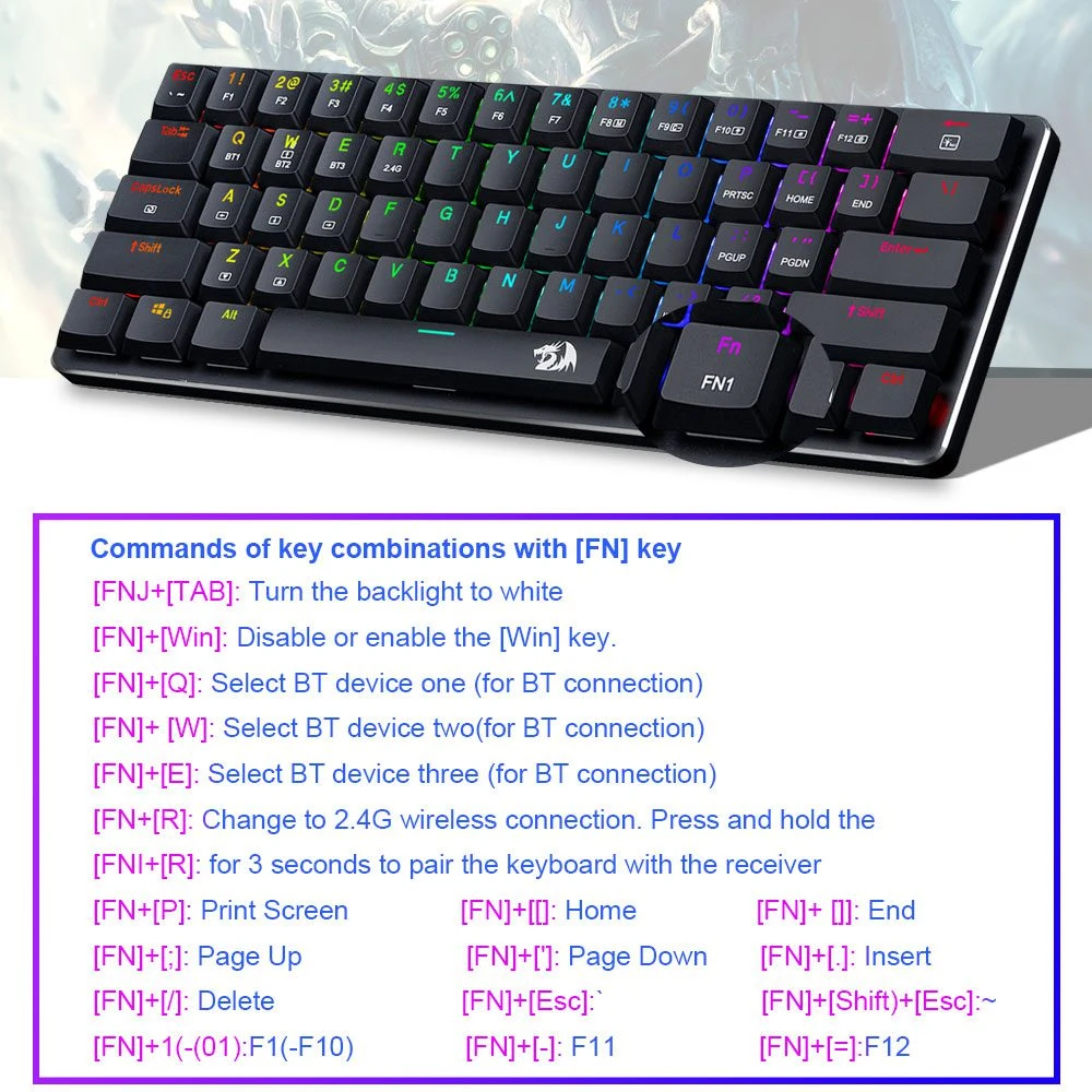 Redragon K615P-KBS Elise Pro Low Profile Mechanical Tri-Mode Wireless RGB Gaming Keyboard