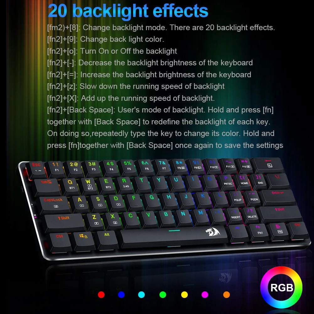 Redragon K615P-KBS Elise Pro Low Profile Mechanical Tri-Mode Wireless RGB Gaming Keyboard