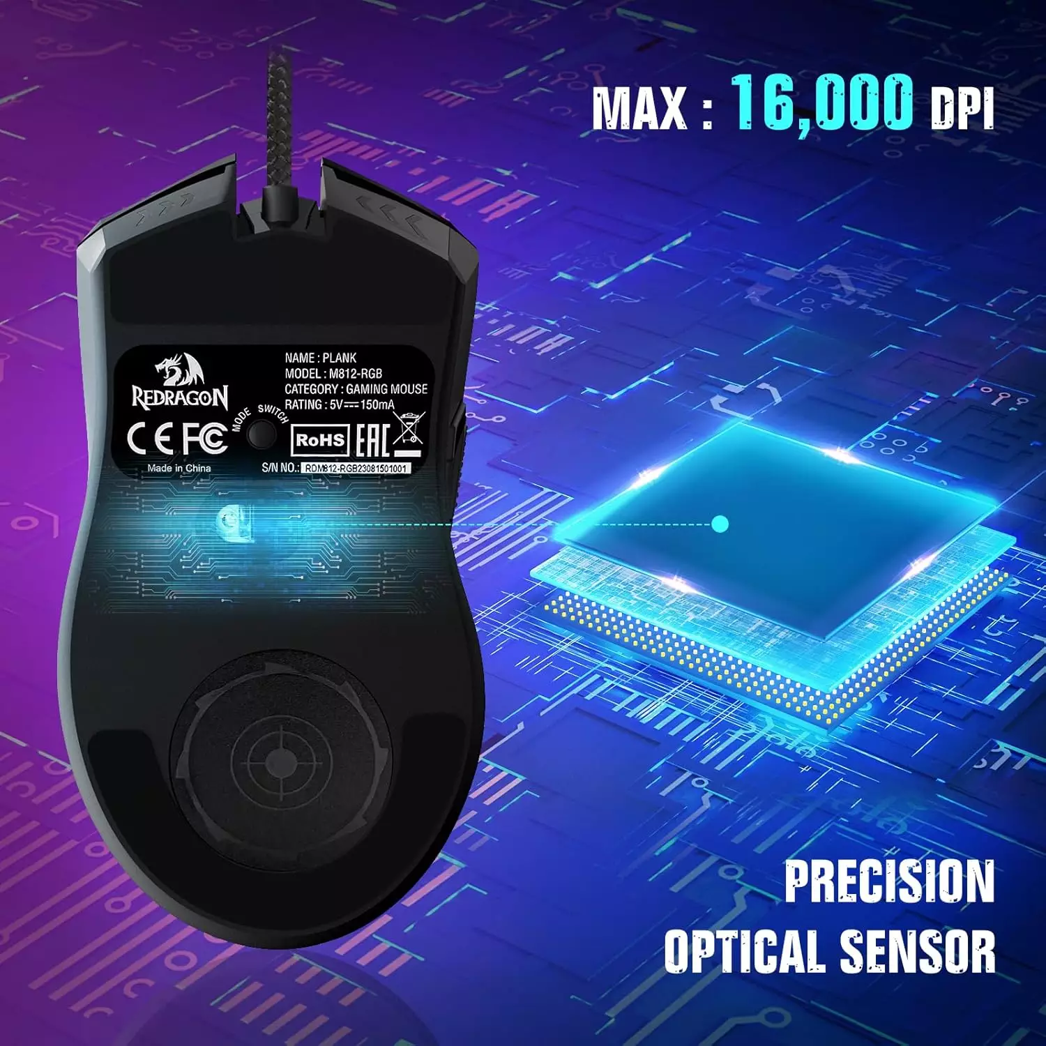 ريدراجون M812 بلانك ماوس ألعاب RGB سلكي 16000 DPI – أسود