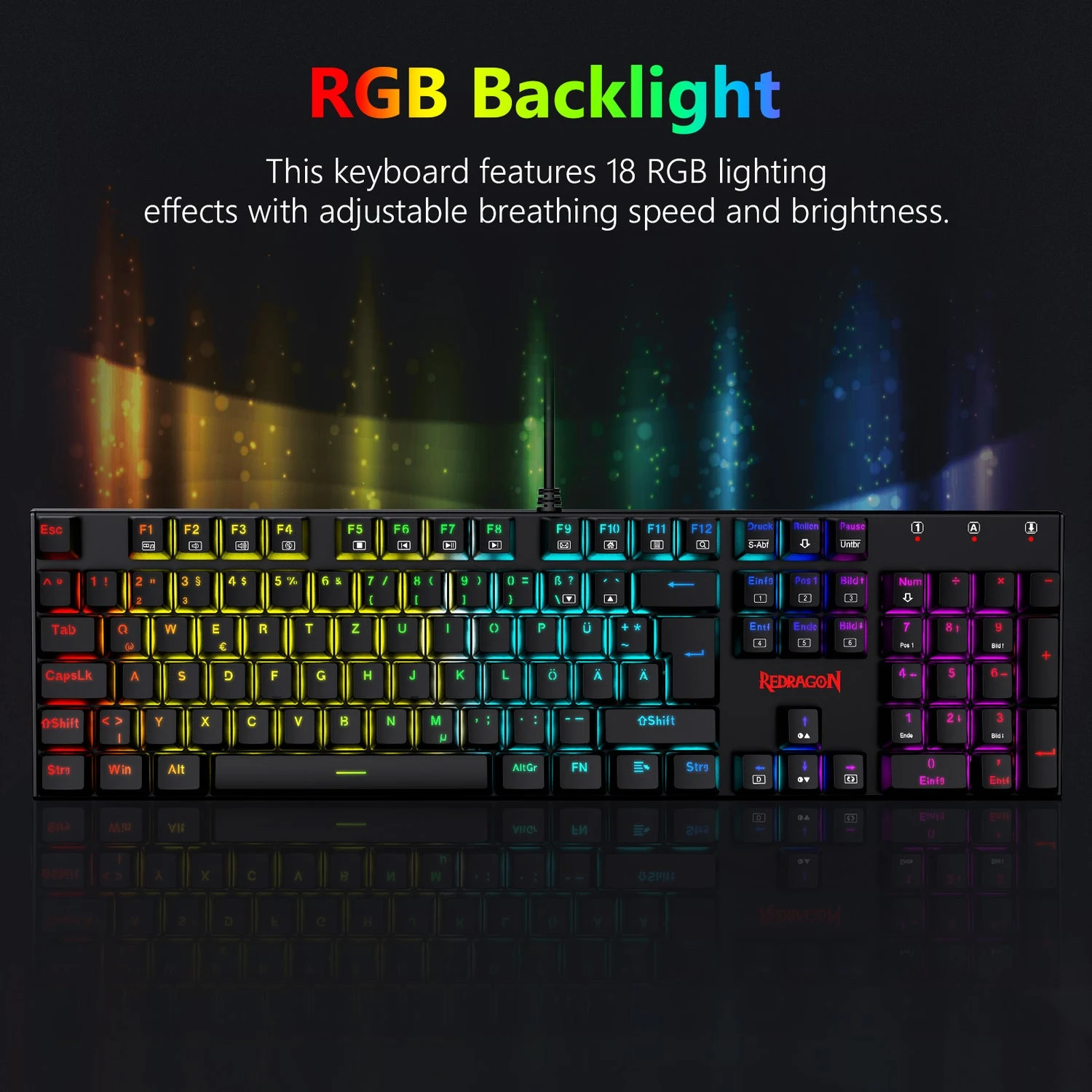Redragon K565R Rudra Rainbow Mechanical Wired Gaming Keyboard - Brown Switch