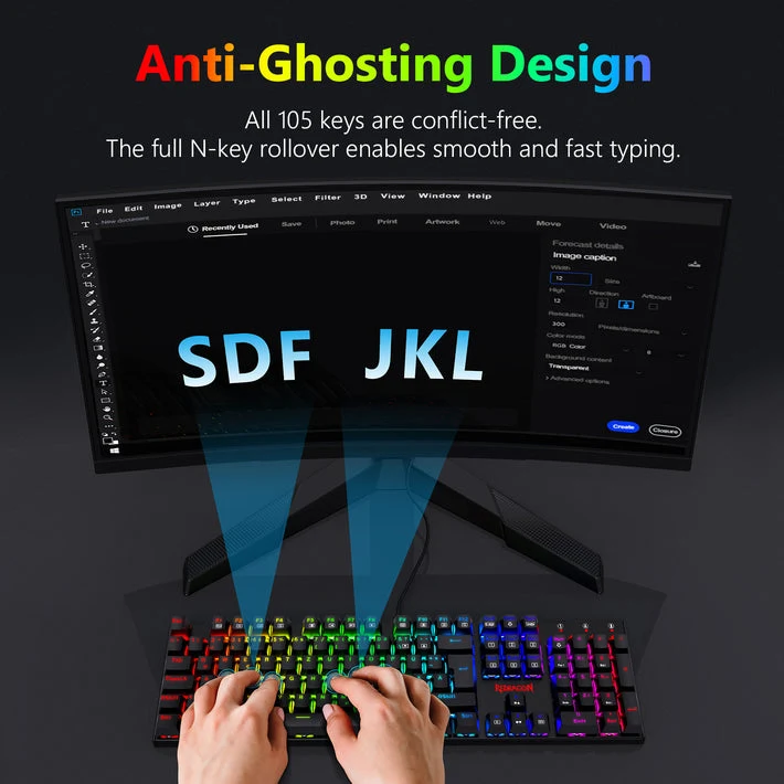 Redragon K565R Rudra Rainbow Mechanical Wired Gaming Keyboard - Brown Switch