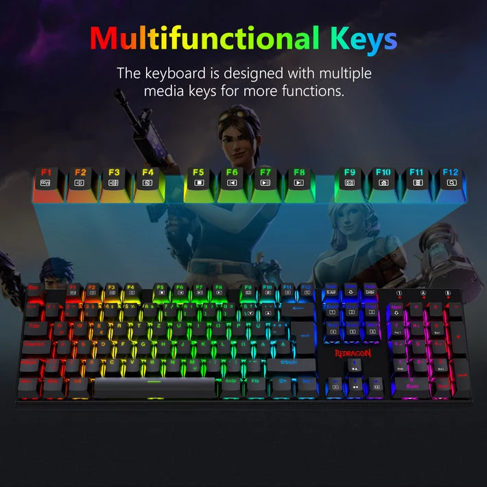 Redragon K565R Rudra Rainbow Mechanical Wired Gaming Keyboard - Brown Switch