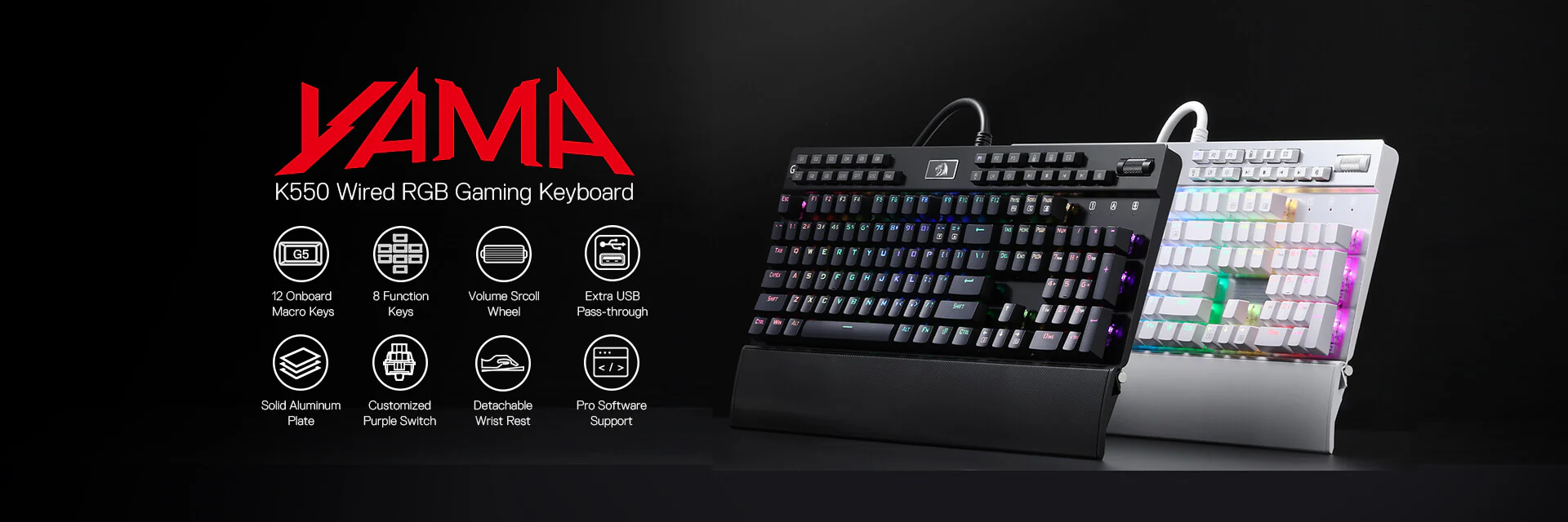 Redragon K550-1 Yama RGB Wired Gaming Keyboard Purple Switch - Black