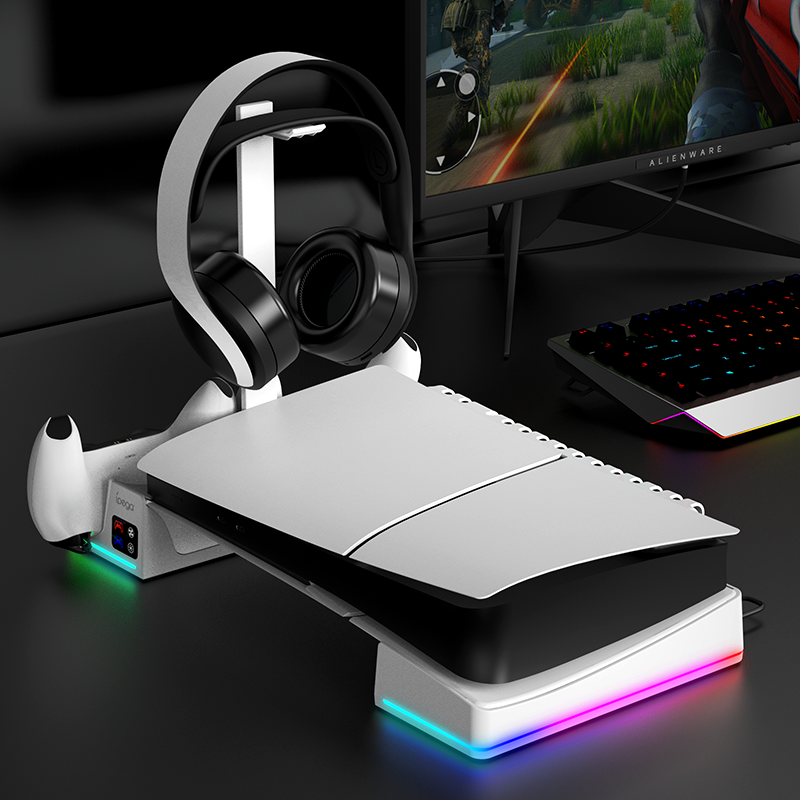 iPega PG-P5S039 Horizontal RGB Cooling Charging Stand PS5 Slim Pro White