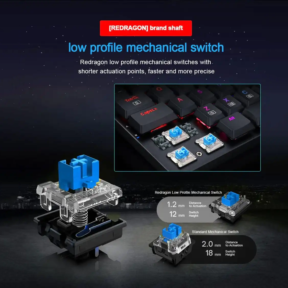 Redragon K626P Ashe Low Profile Mechanical Wired RGB Gaming Keyboard