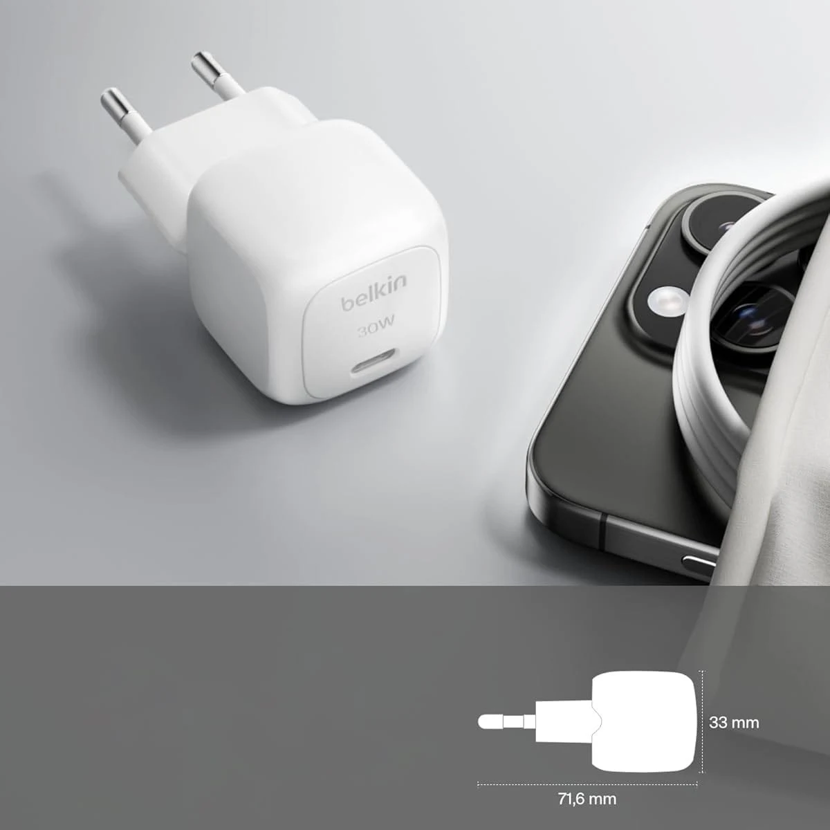 Belkin BoostCharge 30W USB-C PD Fast Charger with USB-C Cable - White