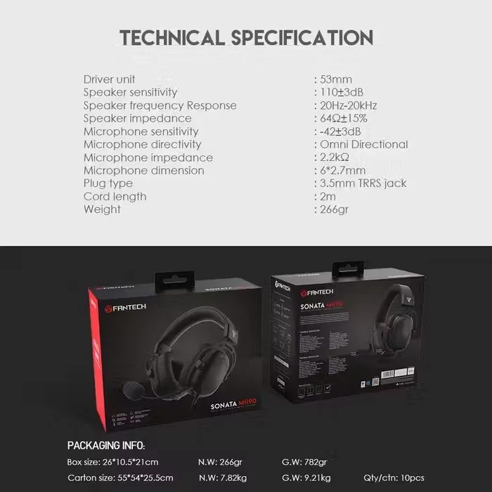 FANTECH MH90 SONATA Wired Gaming Headset - Black - Open Sealed