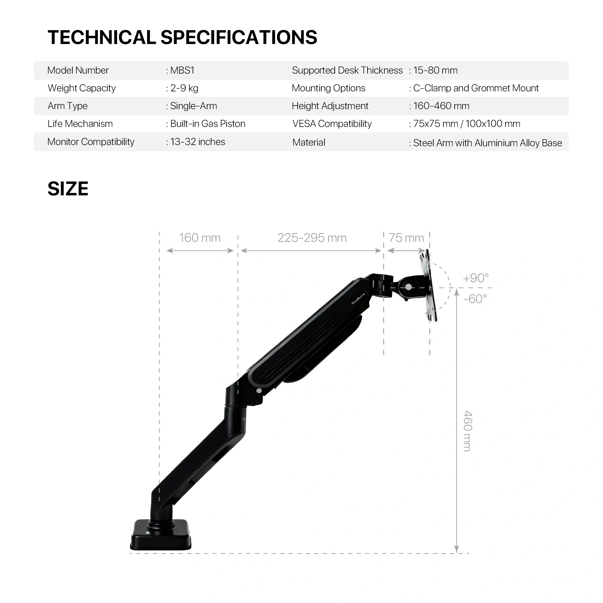 Fantech WorkStation ProMount MBS1 Single Monitor Arm Black