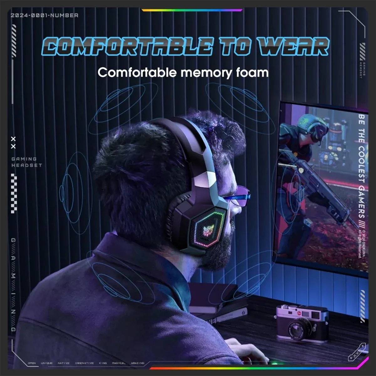 ONIKUMA GT806 RGB Tri-Mode Wireless Gaming Headset - Black - Open Sealed