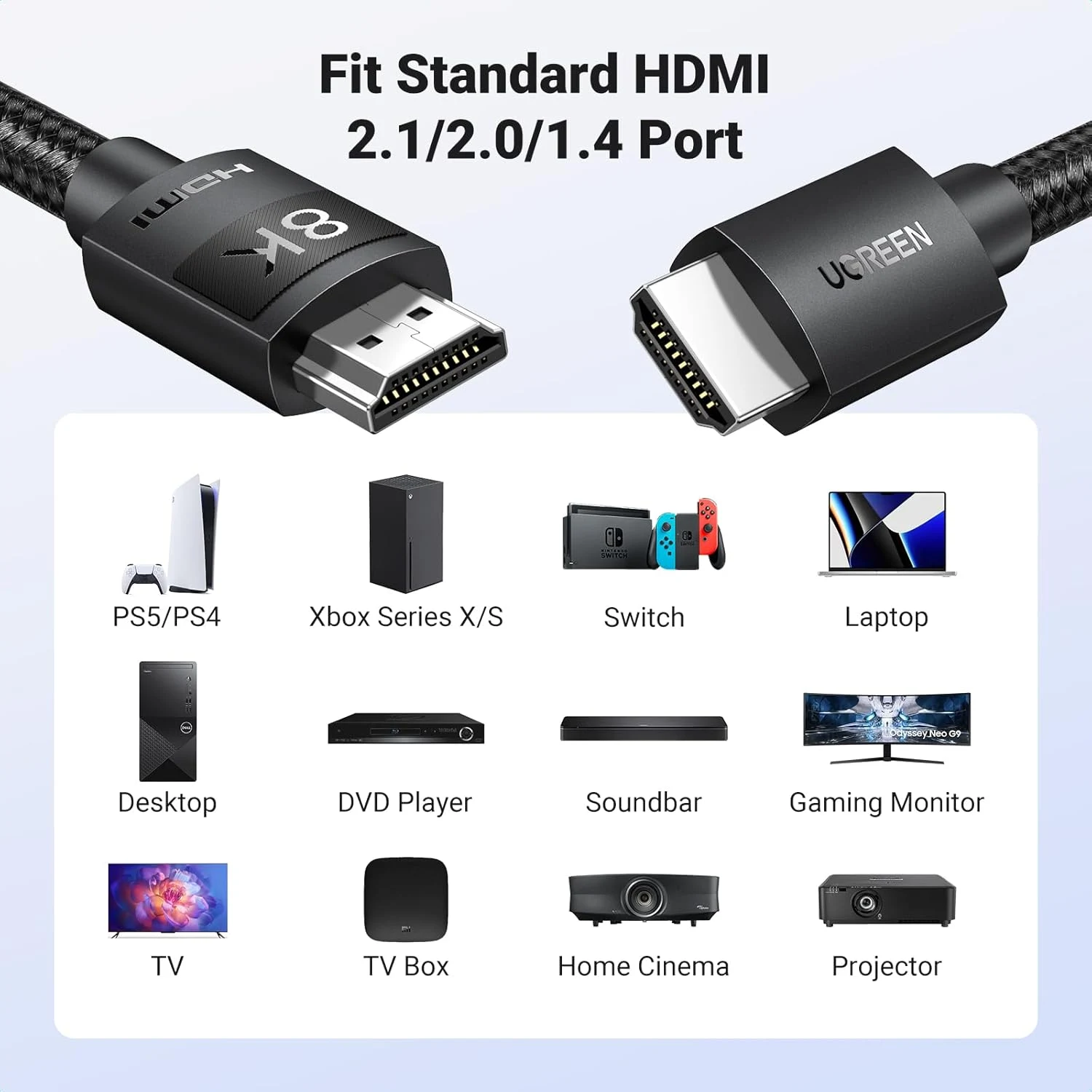 UGREEN HD150 HD 8K@60Hz 4K@120Hz HDMI Cable - Black - 1M