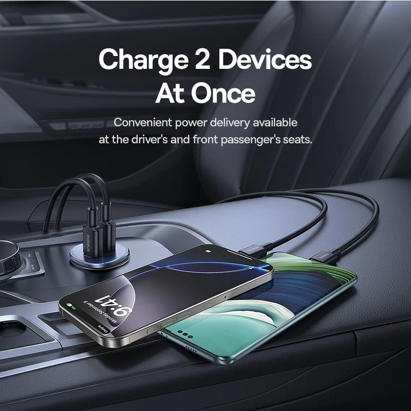 باسيوس جو تريب DP1 شاحن سيارة 30 واط (2× USB-C) - أسود