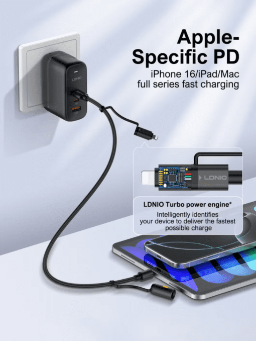 LDNIO LC19 3-in-1 65W Fast Charging Cable with LED Light 1.2M