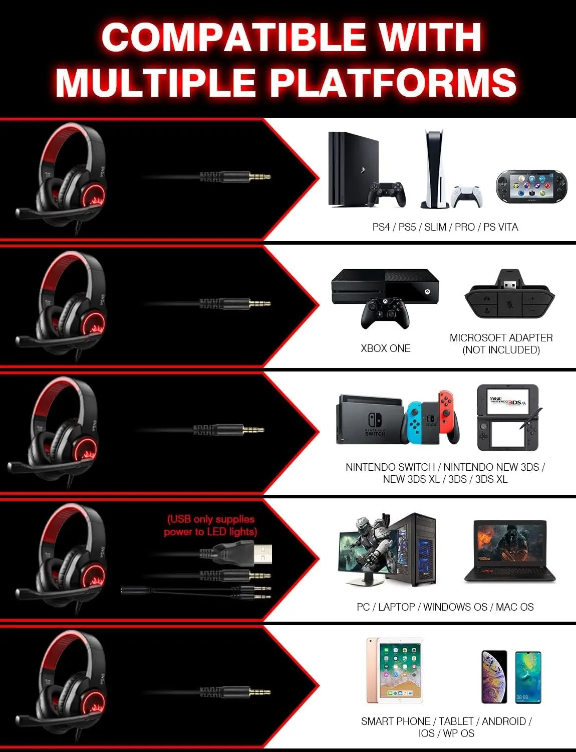 EKSA T8 Wired Gaming Headset - Red