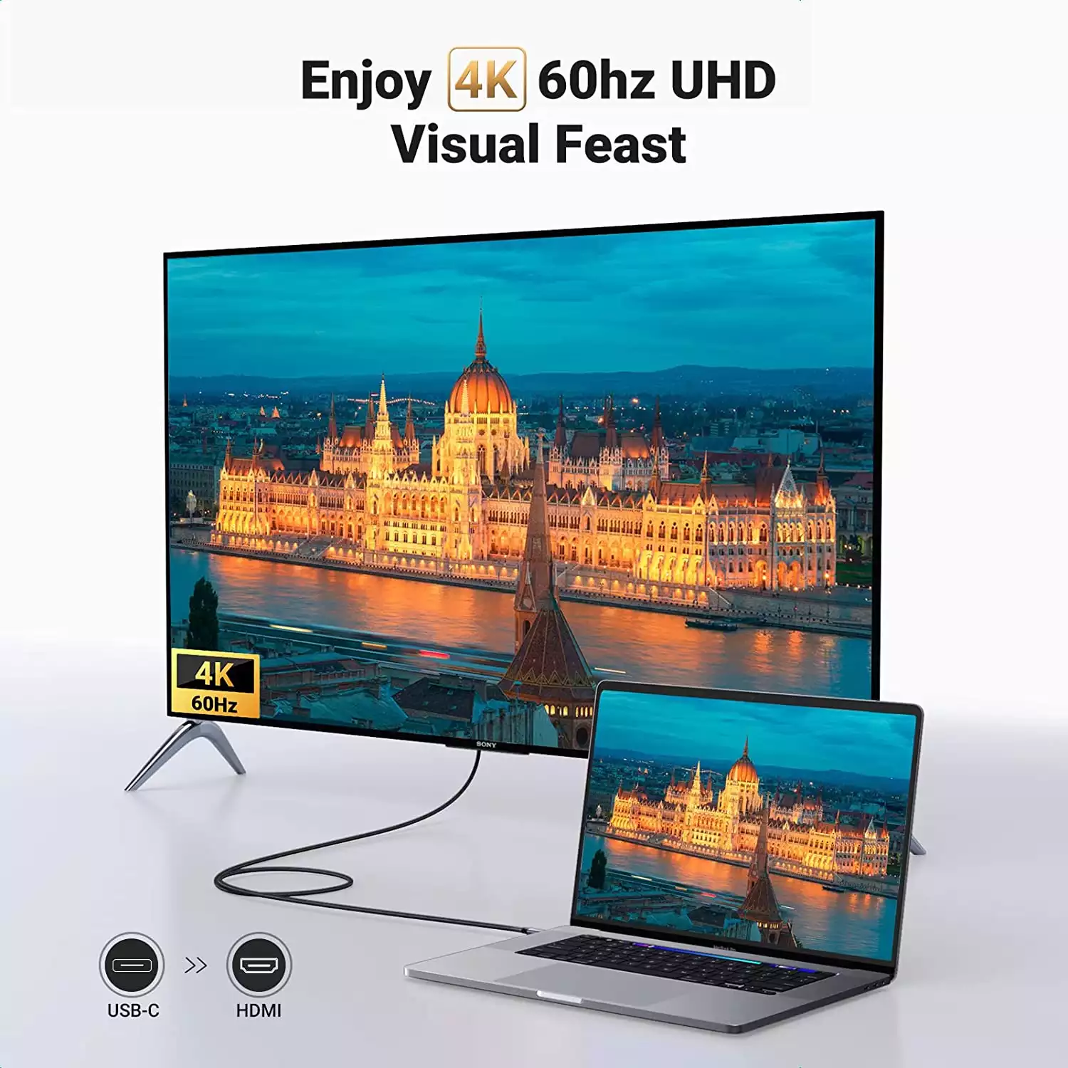 يوجرين MM142 كابل USB-C إلى HDMI بدقة 4K 60Hz – طول 1.5متر